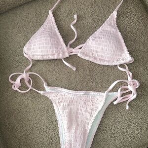 SHEIN Light Pink Textured Bikini Set